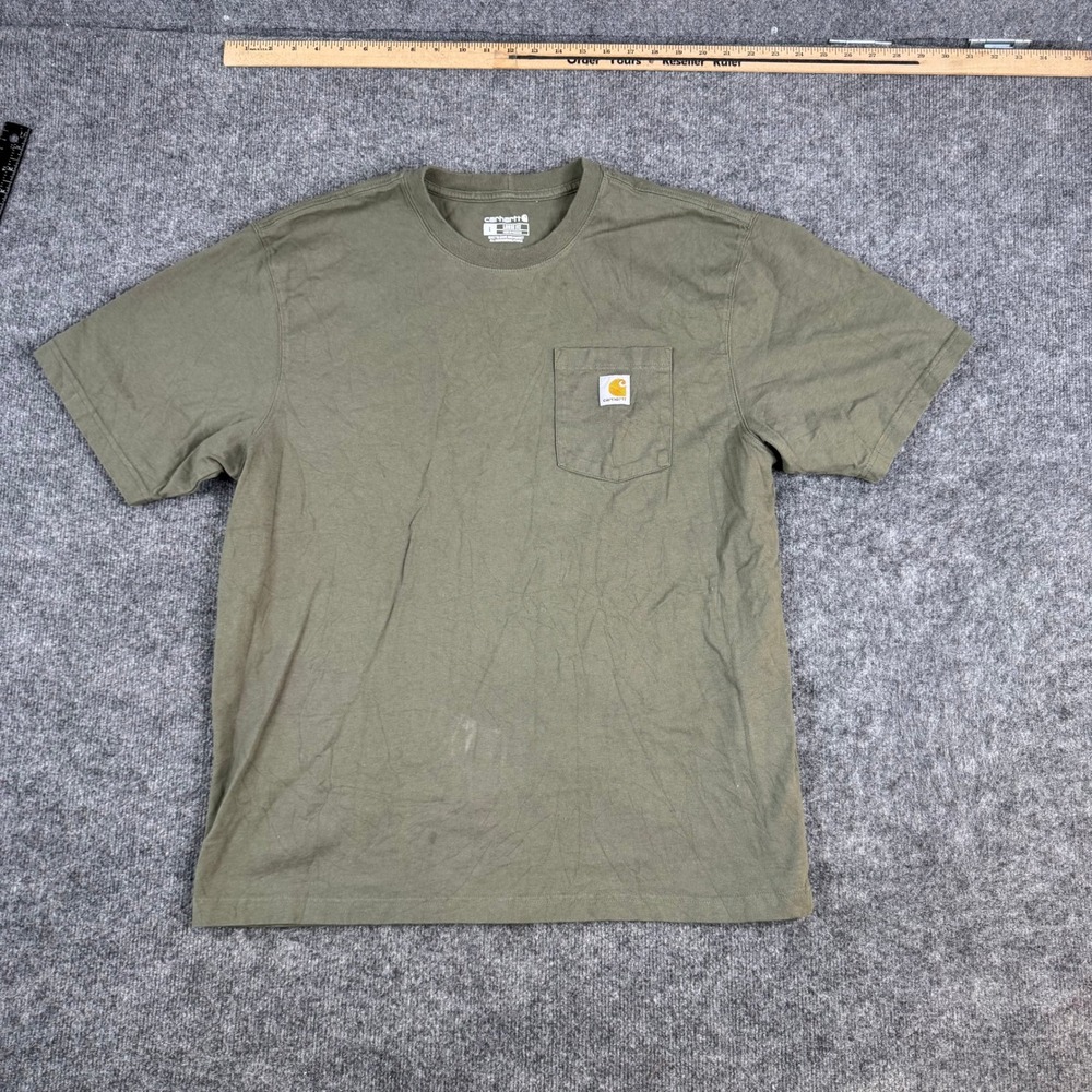 Carhartt T-Shirt Mens Size L Olive Green Loose Fit K87 Cotton Pocket Tee